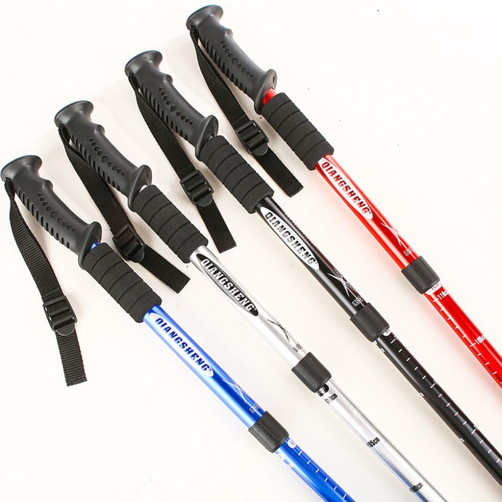 Trekking Pole Adjustable Non-slip Collapsible Hiking Walking Sticks Aluminum Alloy Cane Mountaineering Climbing Crutches
