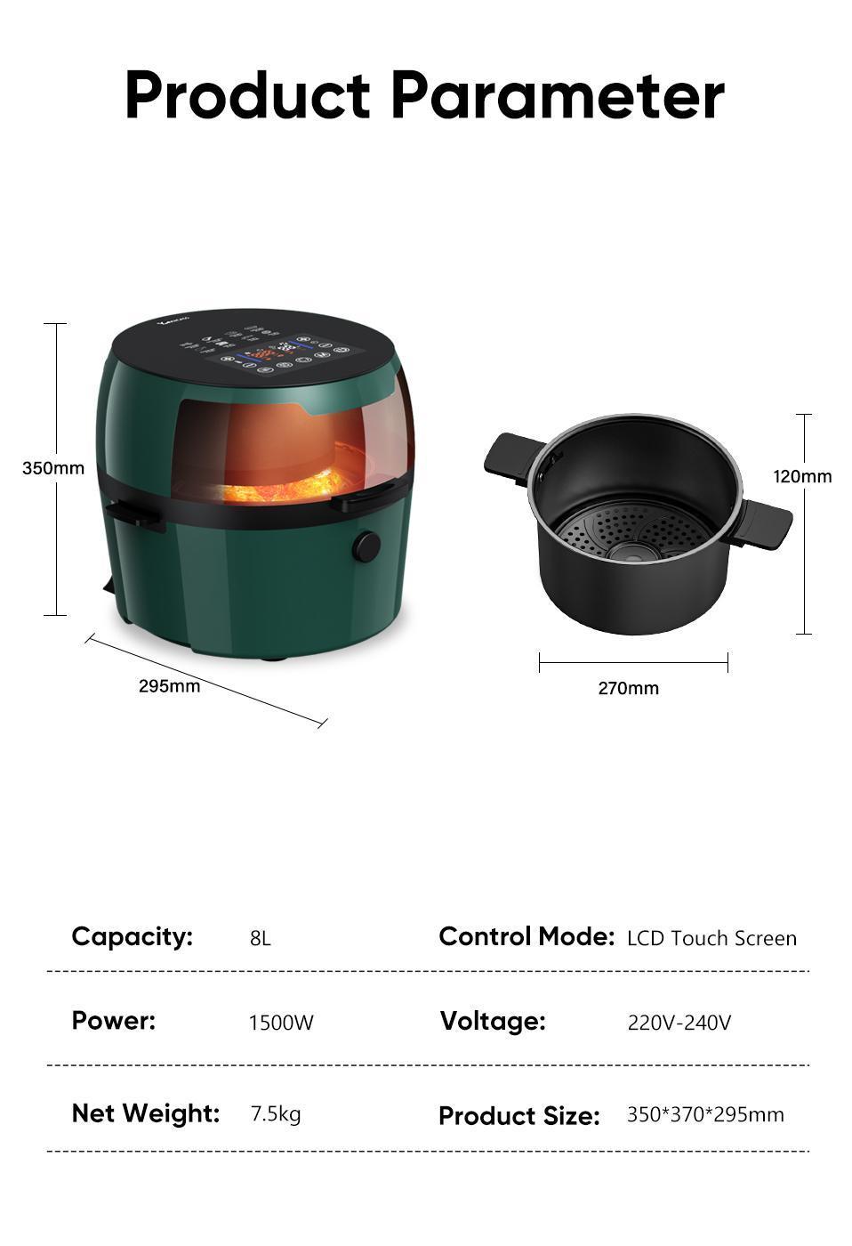 YAXIICASS Electric Air Fryer 8L Large Capacity Fryers Without Oil Air Fryer Free Shipping Oil-Free Air Fryer With Visual Window