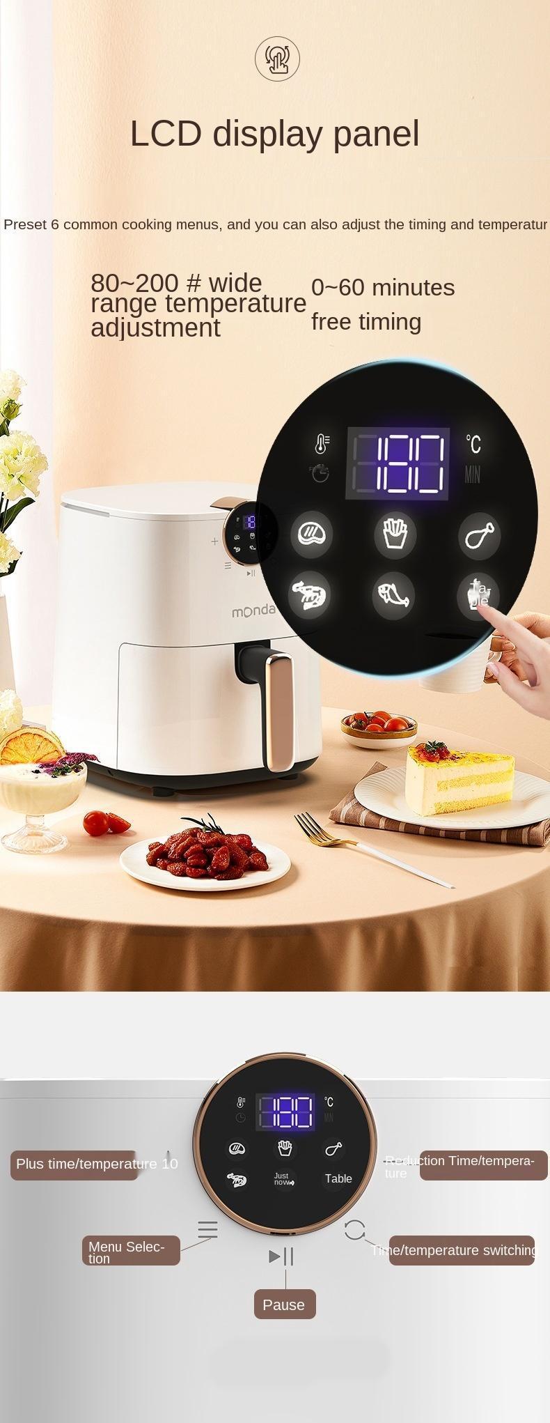 Monda Intelligent Air Fryer Oven Household New 4.5L Large Capacity Electric Air Fryer Without Oil LCD Display