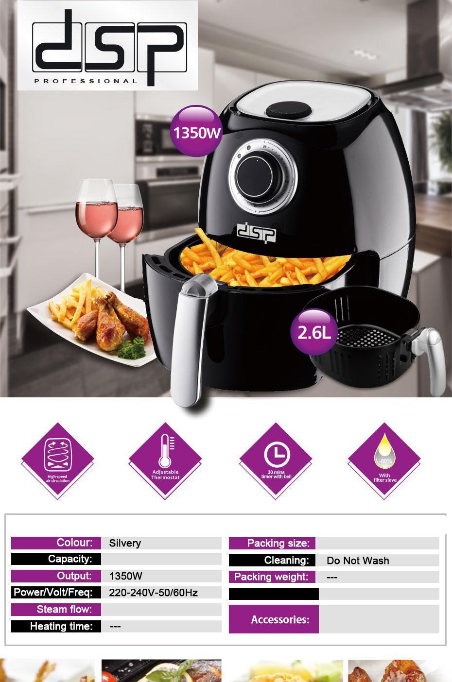 Multi-function 1350W 2.6L Health Fryer Without Oil Oven Cooker Smart Air Fryer Oil Free Chicken Fryer French Fries Frying Pot