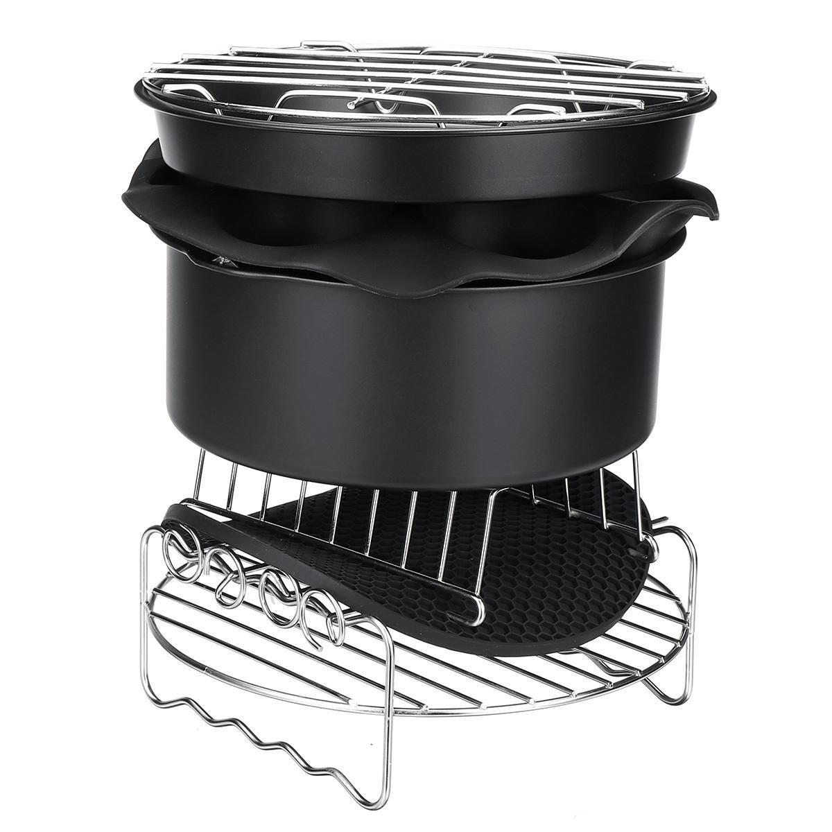 11pcs Air Fryer Accessories 8 Inch Fit for Airfryer 5.2-5.8QT Baking Basket Pizza Plate Grill Pot Kitchen Cooking Tool for Party