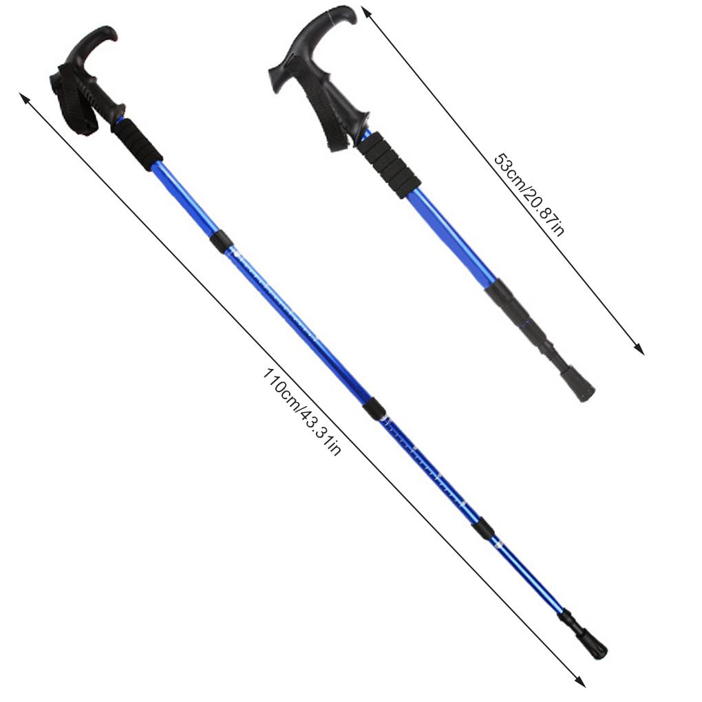 T Handle Telescopic Walking Stick Non-slip Hiking Trekking Cane Super Light 4-section Aluminum Alloy Walking Pole Outdoor Tool