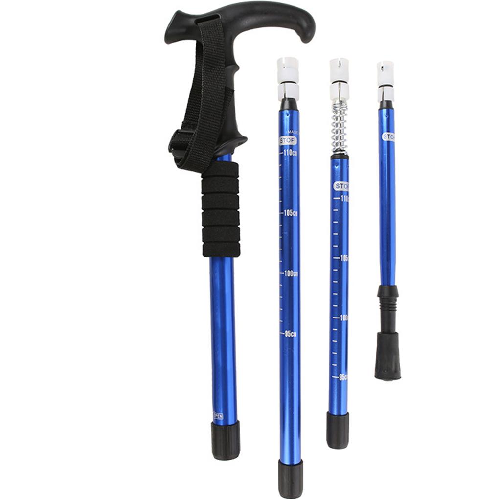 T Handle Telescopic Walking Stick Non-slip Hiking Trekking Cane Super Light 4-section Aluminum Alloy Walking Pole Outdoor Tool