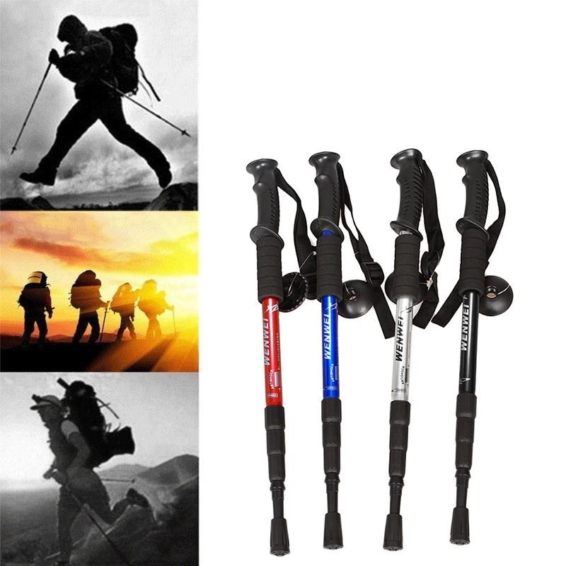 Anti Shock Hiking Walking Trekking Trail Poles Stick Adjustable Canes 4-sections Camping Outdoor Survival Accessories