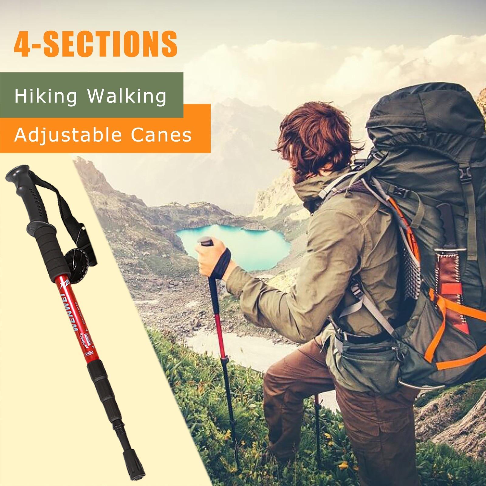 Anti Shock Hiking Walking Trekking Trail Poles Stick Adjustable Canes 4-sections Camping Outdoor Survival Accessories