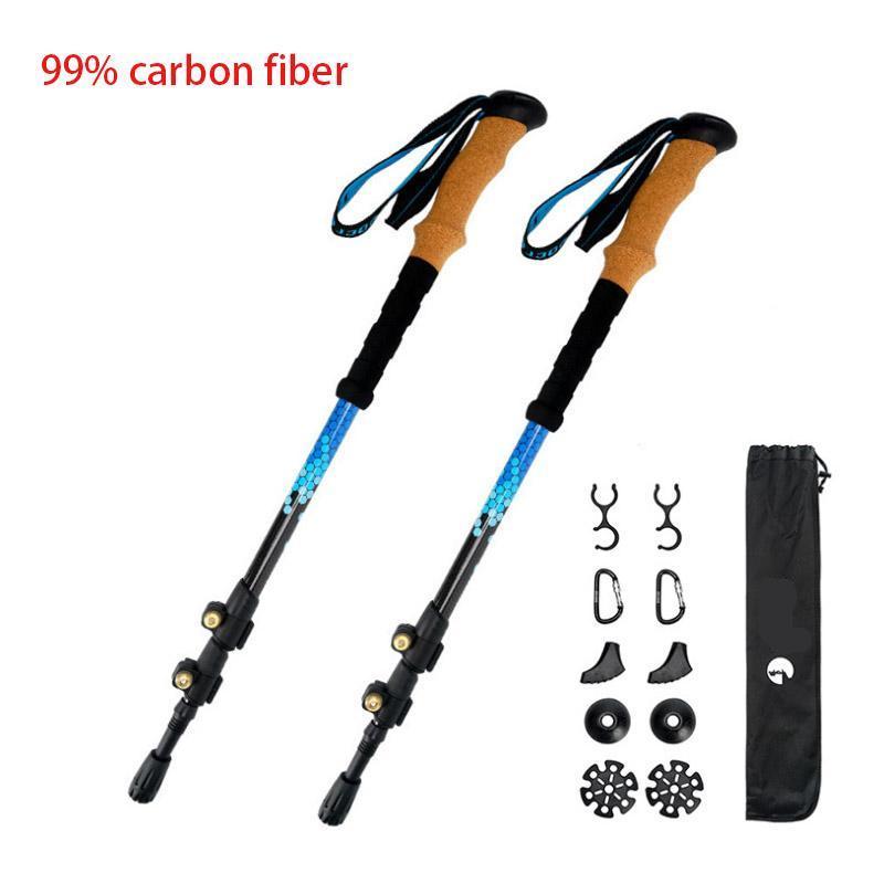 Ultra-light Carbon Fiber Outer Lock Trekking Poles Outdoor Telescopic Trekking Cane Mountain Climbing Walking Elderly Crutches