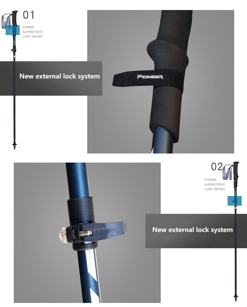 Pioneer 5 Section Folding Carbon Fiber Canne Walking Stick Trekking Poles Light Weight Nordic Walking Telescopic Baton Outdoor