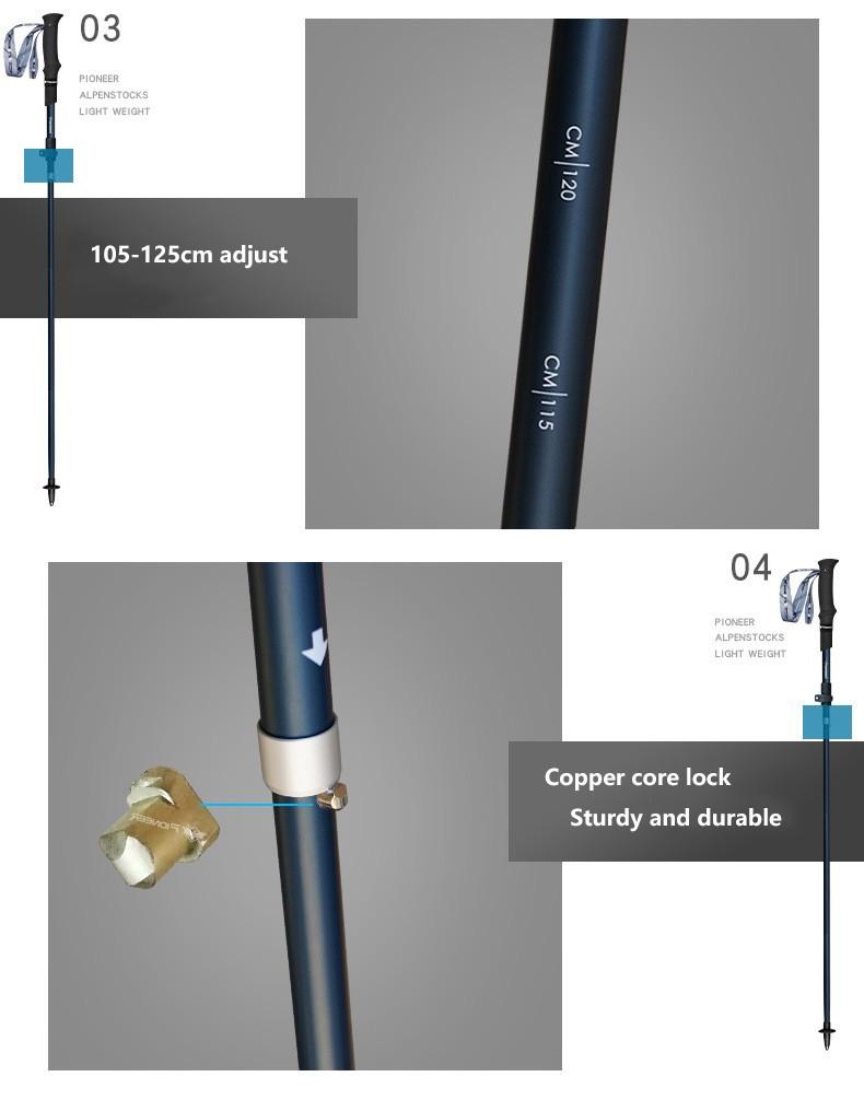 Pioneer 5 Section Folding Carbon Fiber Canne Walking Stick Trekking Poles Light Weight Nordic Walking Telescopic Baton Outdoor
