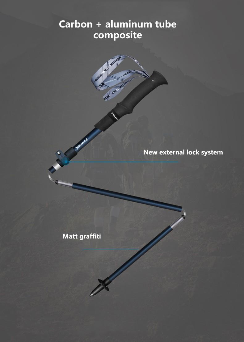 Pioneer 5 Section Folding Carbon Fiber Canne Walking Stick Trekking Poles Light Weight Nordic Walking Telescopic Baton Outdoor