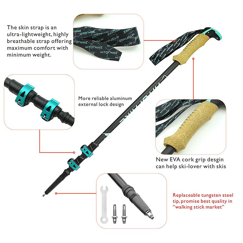 Hitorhike/Homful 195g/pc carbon fiber external quick lock Trekking poles hiking Collapsible stick nordic walking stick Crutch