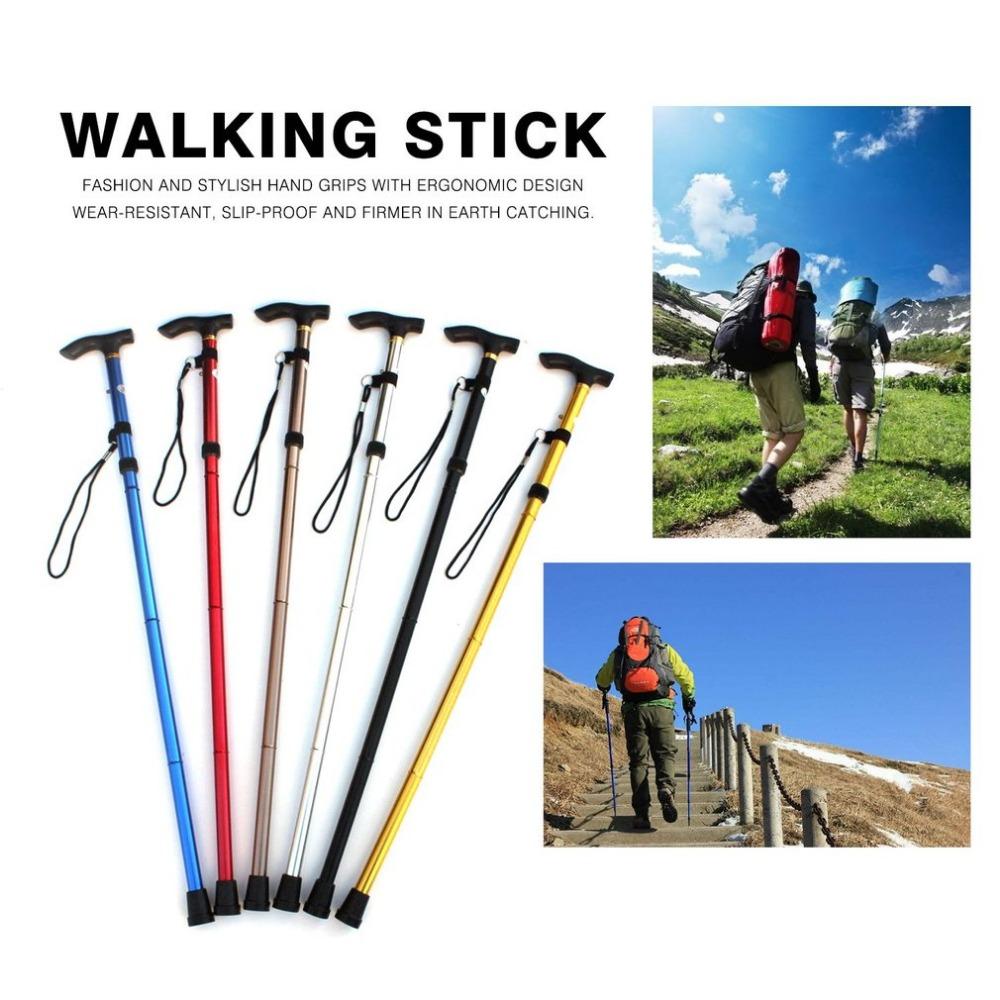 New Aluminum Metal Four Sections Walking Stick Easy Adjustable Foldable Collapsible Travel Cane Camping Trekking Stick