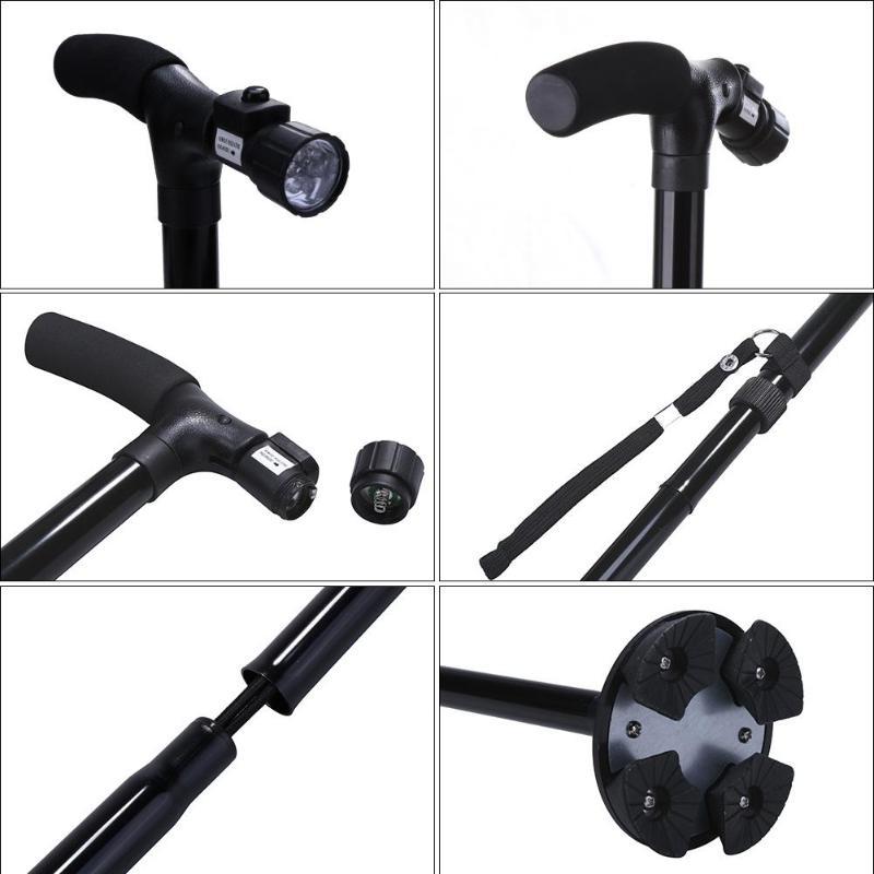 Outdoor Camping Stick with Elder LED Light Folding Telescopic Trekking Poles Hiking Cane Walking Stick Hiking Accessories