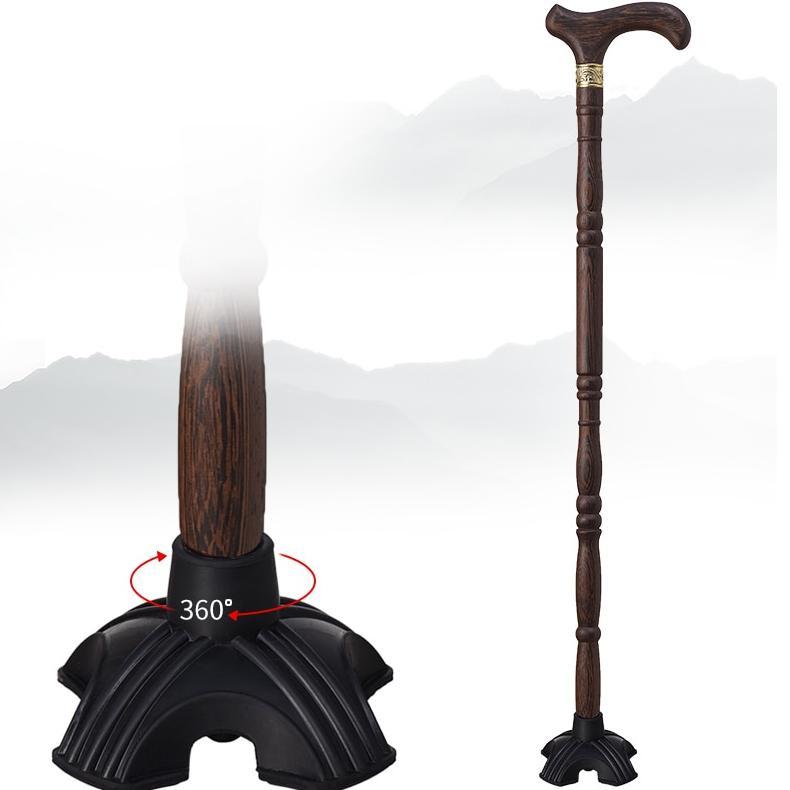 Rosewood Crutch Elderly Non-Slip Four-Leg Solid Wood Walking Stick Door Frame Walking Stick Head Lightweight Cane Elderly Crutch