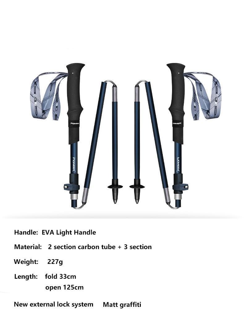 Pioneer 5 Section Folding Carbon Fiber Canne Walking Stick Trekking Poles Light Weight Nordic Walking Telescopic Baton Outdoor