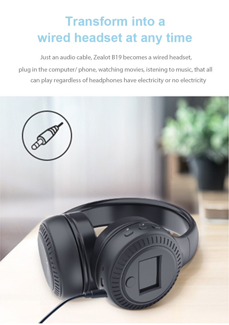 ZEALOT B19 Wireless Bluetooth Headphone Portable Headband Headset HIFI Stereo Button Earphones Support TF Card with Mic