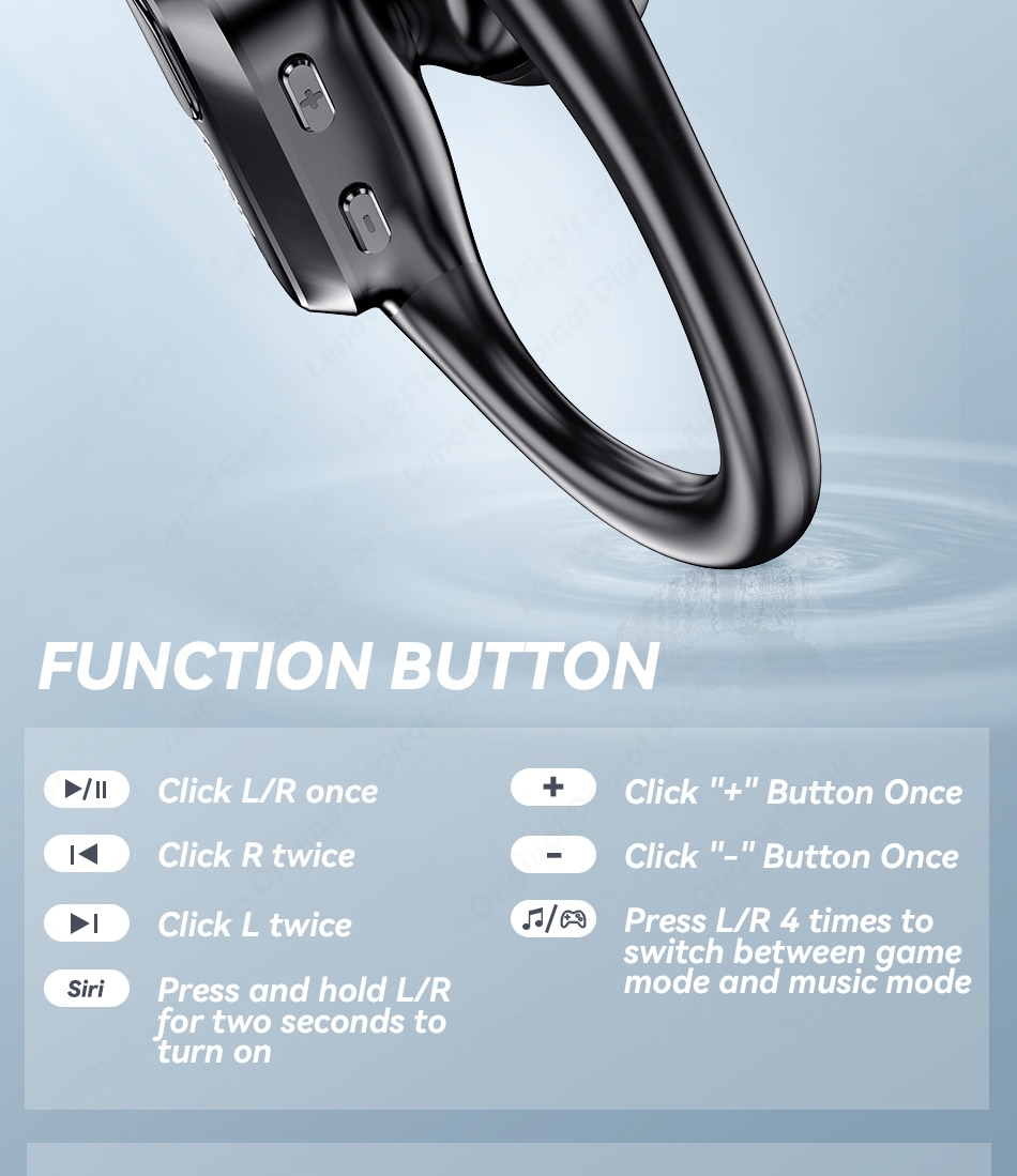 Lenovo XT80 Bluetooth 5.3 Earphones True Wireless Headphones with Mic Button Control Noise Reduction Earhooks Waterproof Headset