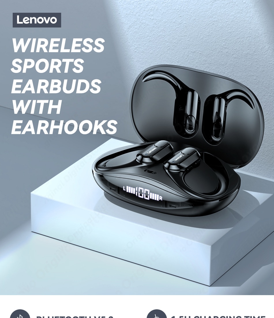 Lenovo XT80 Bluetooth 5.3 Earphones Wireless Headphones with Mic Button Control Noise Reduction Earhooks Waterproof Headset