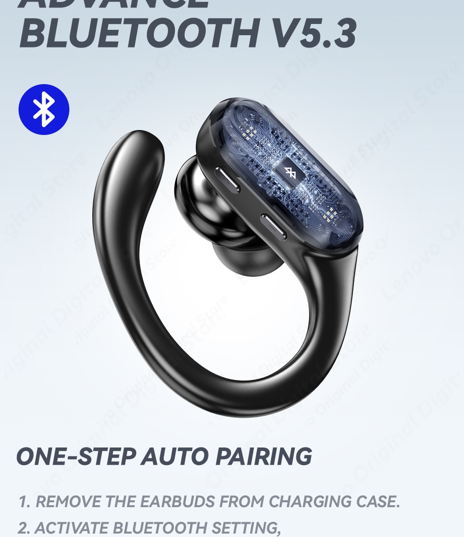 Lenovo XT80 Bluetooth 5.3 Earphones True Wireless Headphones with Mic Button Control Noise Reduction Earhooks Waterproof Headset