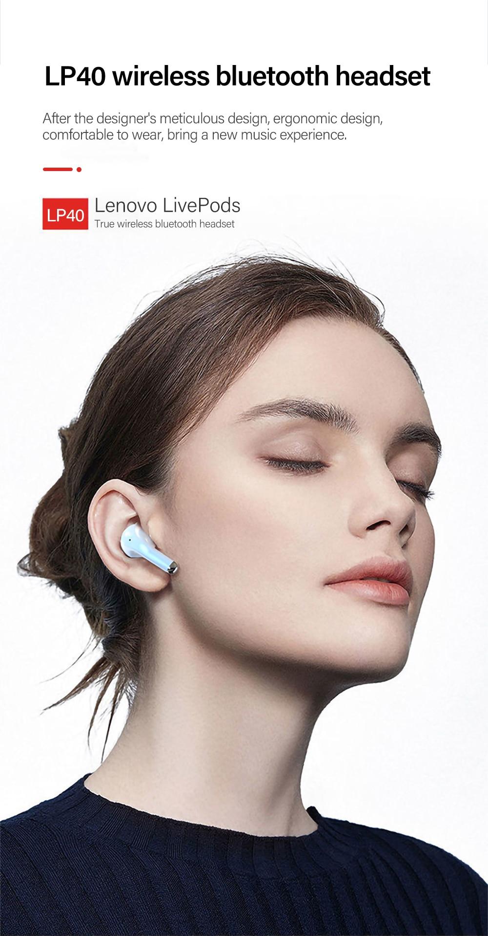 Original Lenovo LP40 Pro TWS Earphones Wireless Bluetooth 5.1 Sport Noise Reduction Headphones Touch Control 500mAH 2022 New