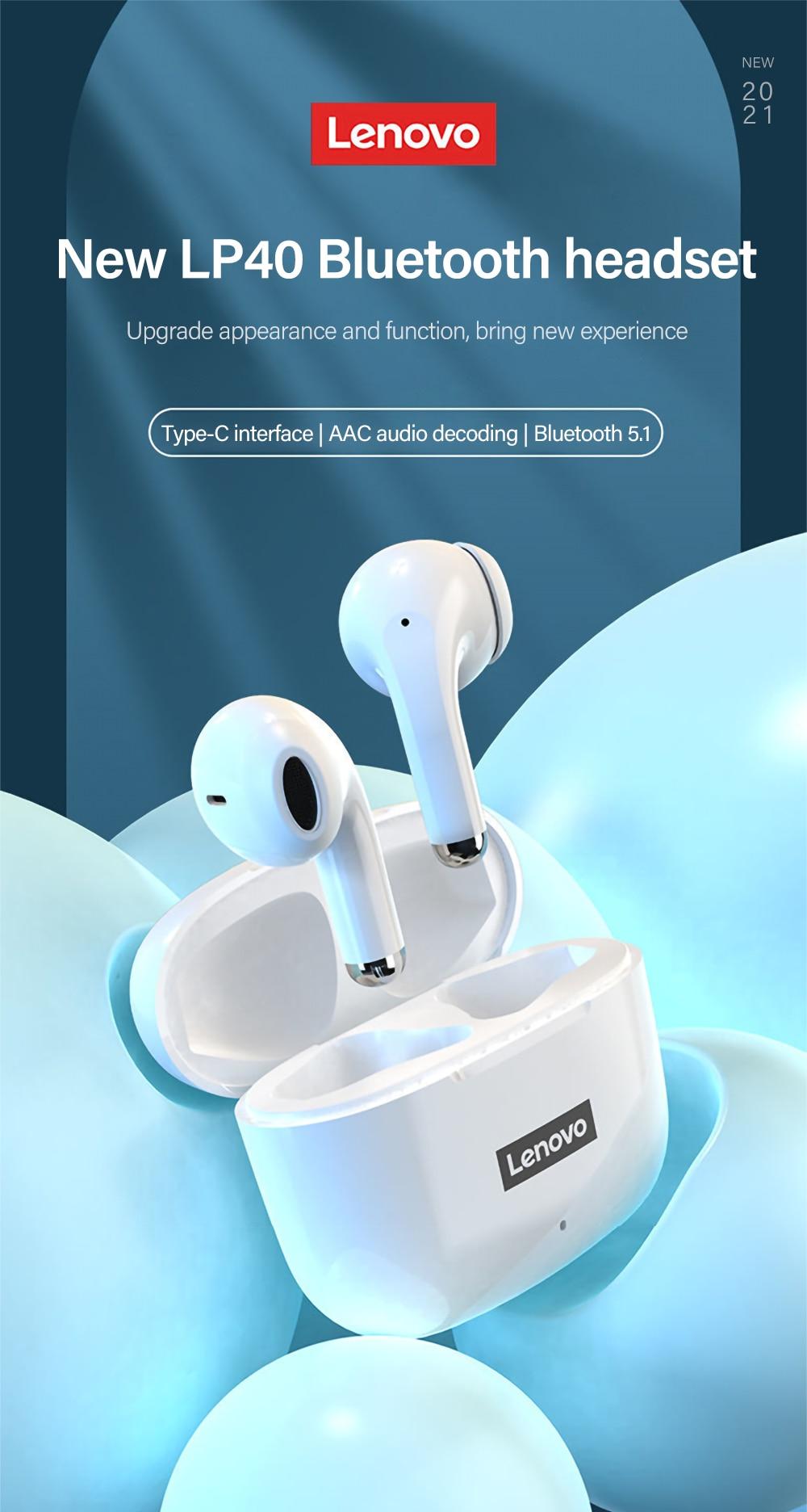 Original Lenovo LP40 Pro TWS Earphones Wireless Bluetooth 5.1 Sport Noise Reduction Headphones Touch Control 500mAH 2022 New