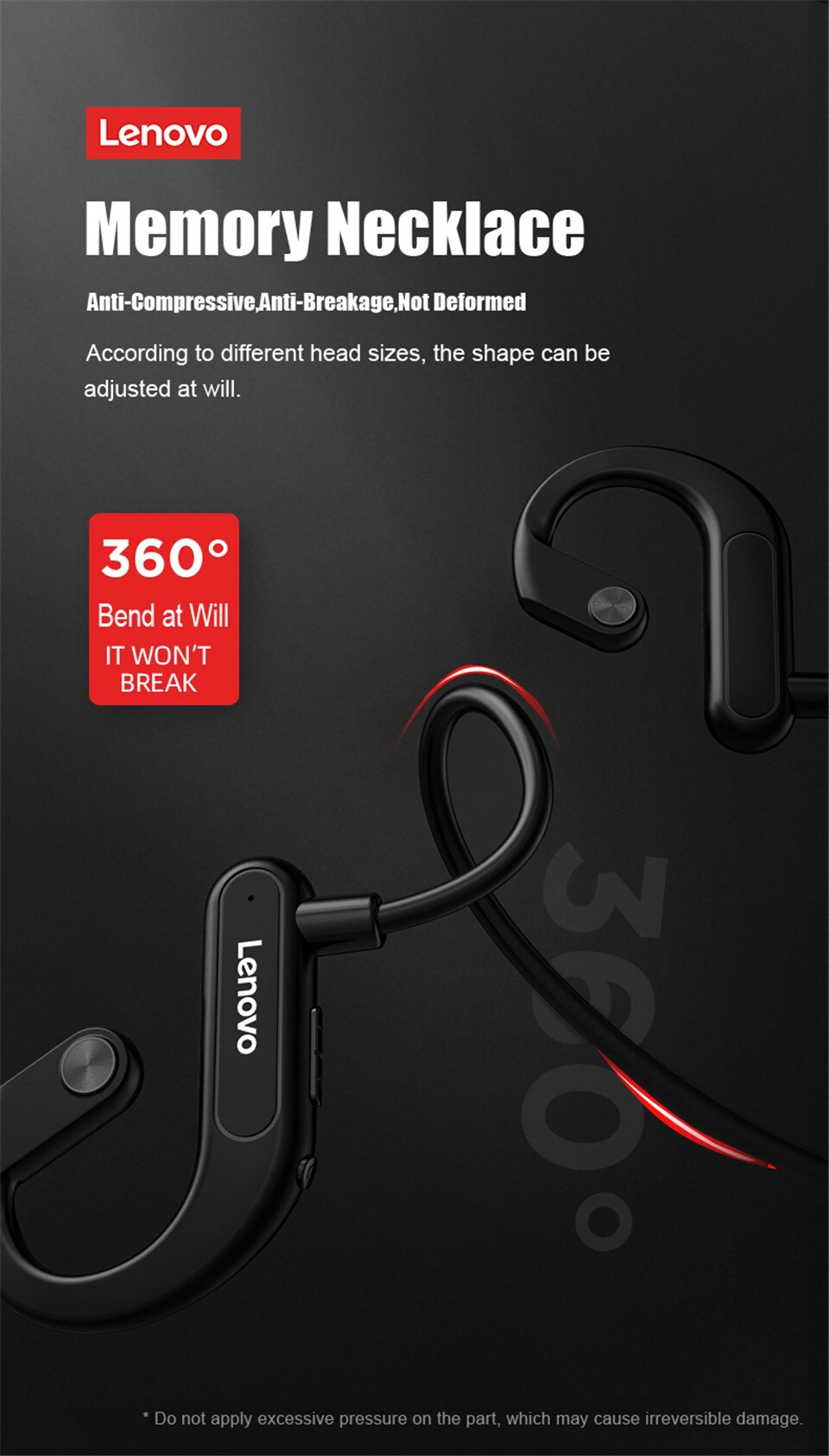 Lenovo X3 Wireless Bluetooth Earphone Bone Conduction Sport Headset IPX5 Waterproof Neckband with Mic Noise Cancelling Earbuds
