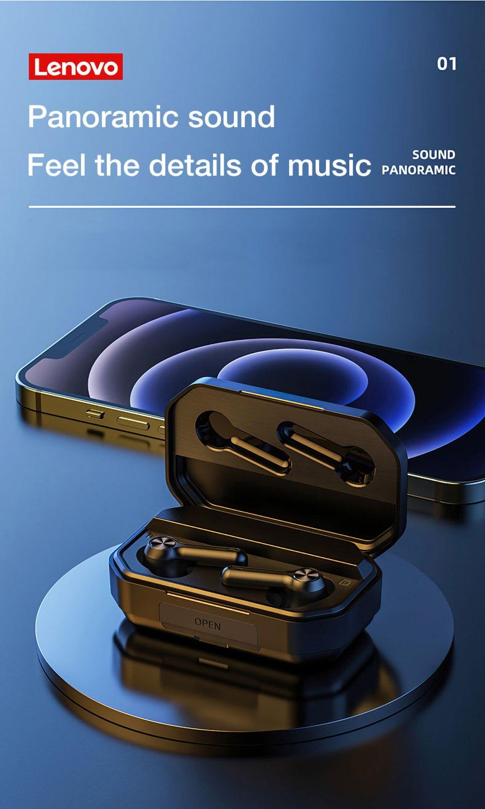 Lenovo LP3 Pro Earphones TWS Bluetooth 5.0 Wireless HIFI Music Headset Display 1200mAh Battery Headphones Gaming Earbuds