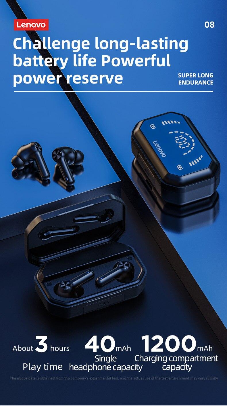 Lenovo LP3 Pro Earphones TWS Bluetooth 5.0 Wireless HIFI Music Headset Display 1200mAh Battery Headphones Gaming Earbuds