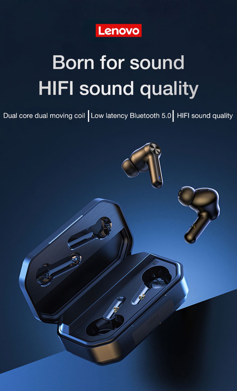 Lenovo LP3 Pro Earphones TWS Bluetooth 5.0 Wireless HIFI Music Headset Display 1200mAh Battery Headphones Gaming Earbuds