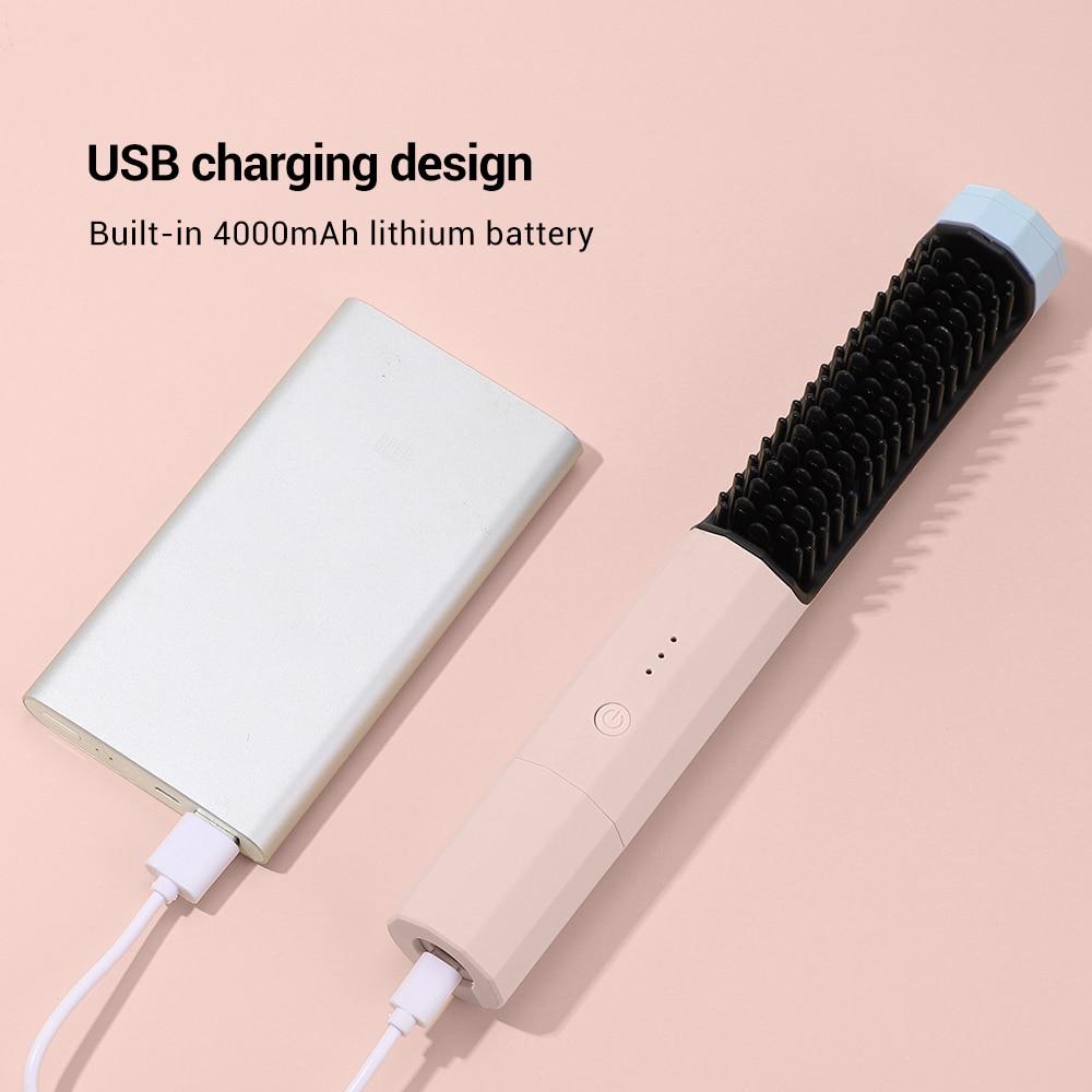 New Wireless Professional Hair Straightener Curler Comb Fast Heating Negative Ion Straightening Curling Brush Styling Tools