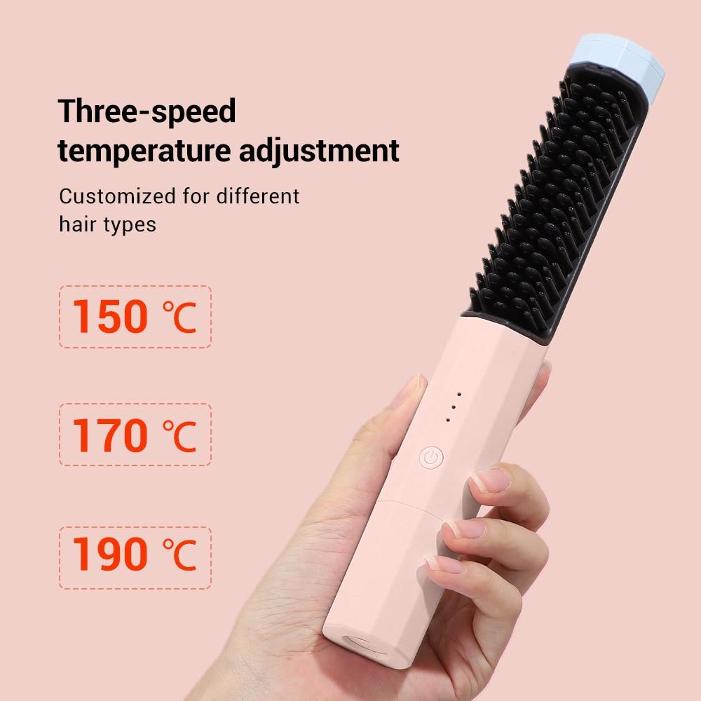 New Wireless Professional Hair Straightener Curler Comb Fast Heating Negative Ion Straightening Curling Brush Styling Tools