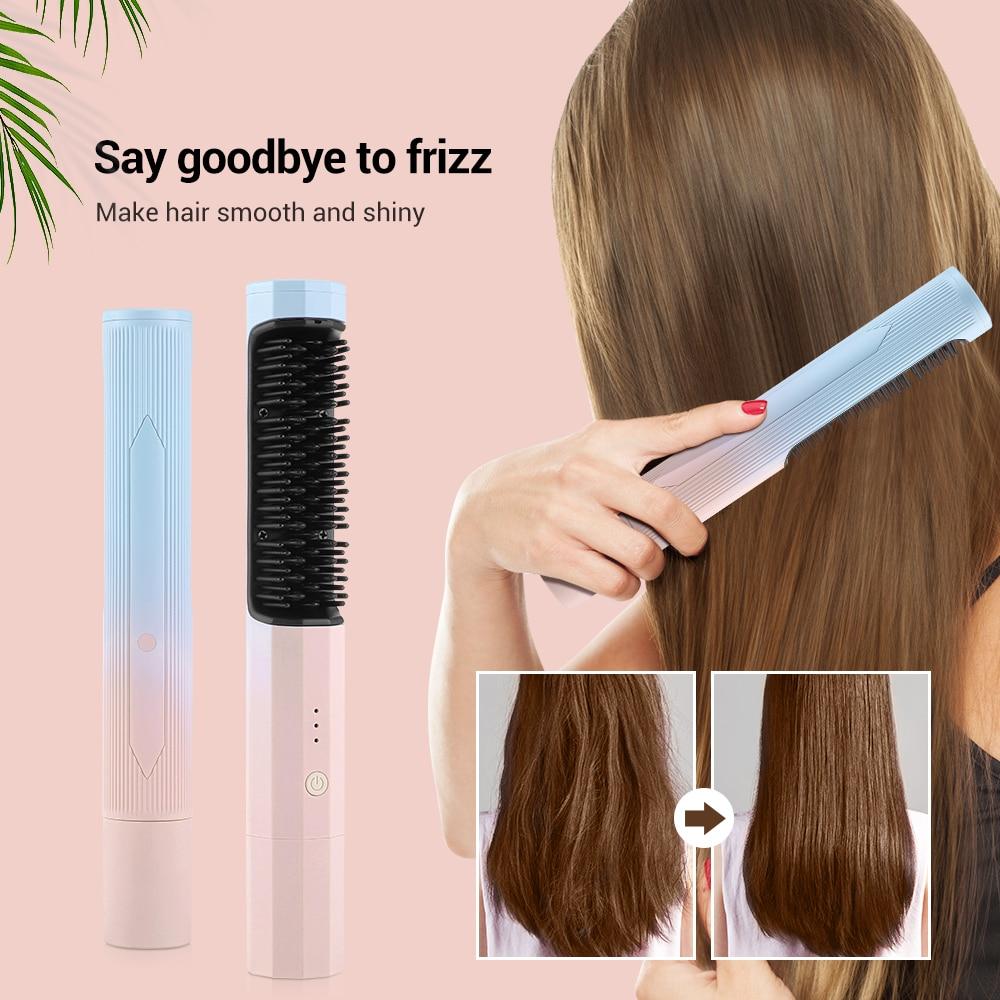 Hair Straightener Wireless Professional Curler Comb Fast Heating Negative Ion Straightening Curling Brush Styling Tools