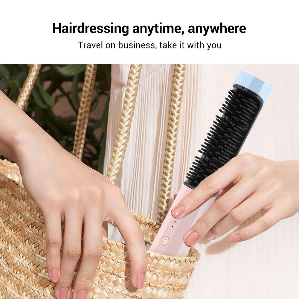 New Wireless Professional Hair Straightener Curler Comb Fast Heating Negative Ion Straightening Curling Brush Styling Tools