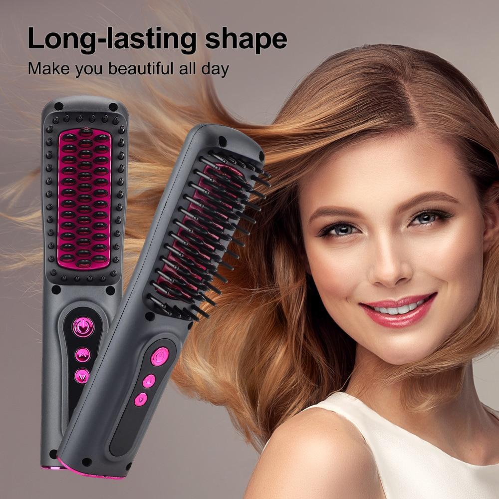 New Wireless Professional Hair Straightener Curler Comb Fast Heating Negative Ion Straightening Curling Brush Styling Tools