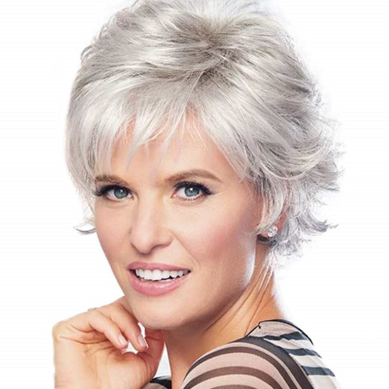 JOY&BEAUTY Short Bob Wavy Wig for Women Synthetic Silver Gray Wigs for Party or Daily Use Heat Resistant Hairstyle wigs