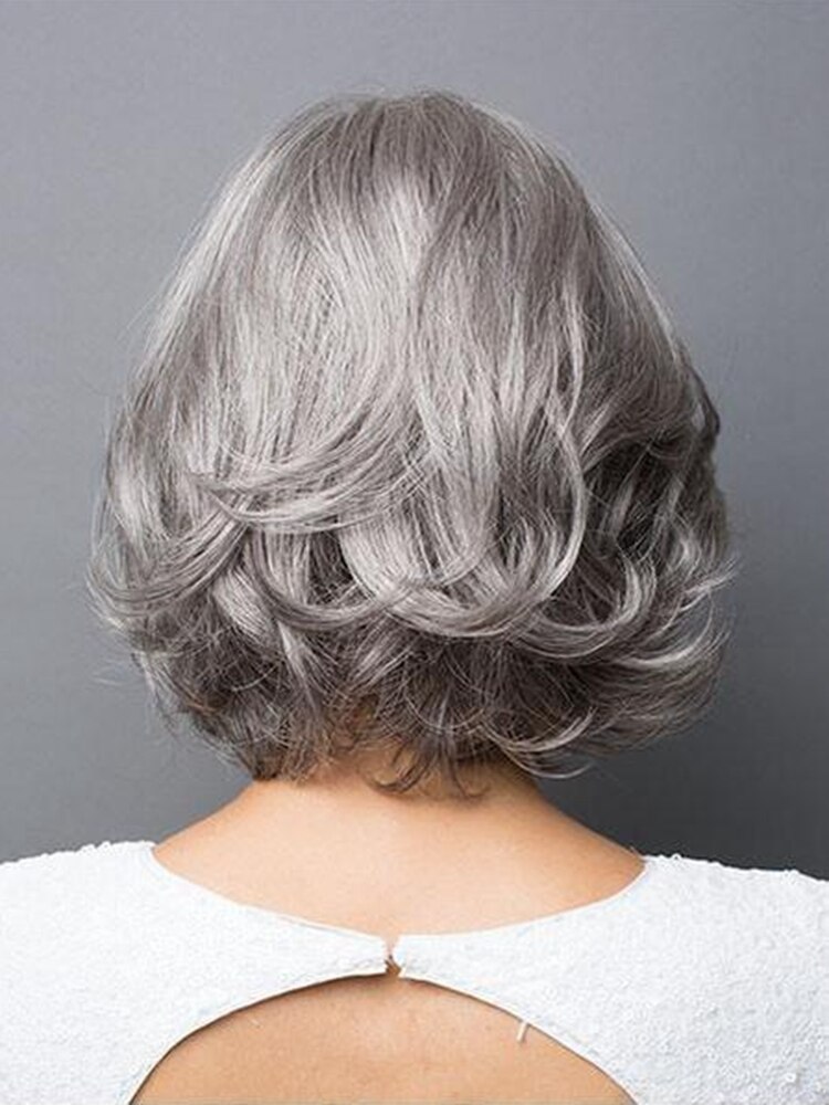 JOY&BEAUTY Short Bob Wavy Wig for Women Synthetic Silver Gray Wigs for Party or Daily Use Heat Resistant Hairstyle wigs