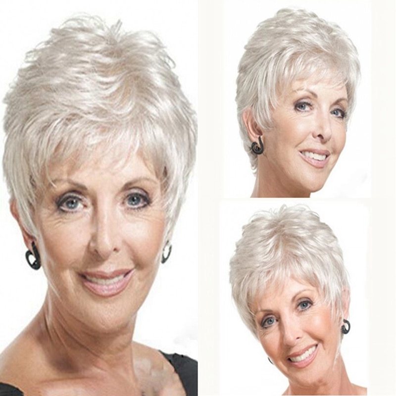 JOY&BEAUTY Short Bob Wavy Wig for Women Synthetic Silver Gray Wigs for Party or Daily Use Heat Resistant Hairstyle wigs