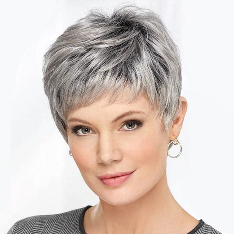 JOY&BEAUTY Short Bob Wavy Wig for Women Synthetic Silver Gray Wigs for Party or Daily Use Heat Resistant Hairstyle wigs