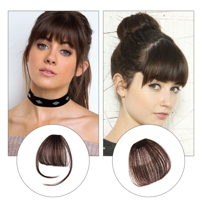 Clip in Thin Neat Air Bangs in Human Hair Extensions Clip in on Fringe Front Hairpiece - Image 2