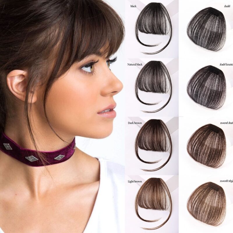 Clip in Thin Neat Air Bangs in Human Hair Extensions Clip in on Fringe Front Hairpiece