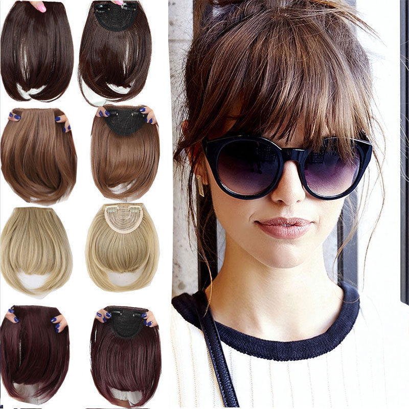Women Clip In Topper Neat Bangs Clip in Fringe Fake Hair piece As Real Human Hair Extensions