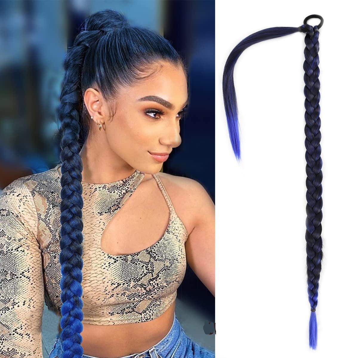 Shangzi Synthetic Braided Ponytail Extensions Long Pony Tail with Hair Tie Rubber Band Hair Blonde 28Inch Heat-Resistant