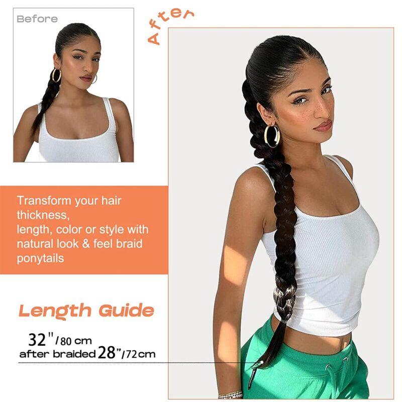 Long Braided Ponytail Extension with Hair Tie Straight Wrap around Hair 28Inch Heat-Resistant - Image 3