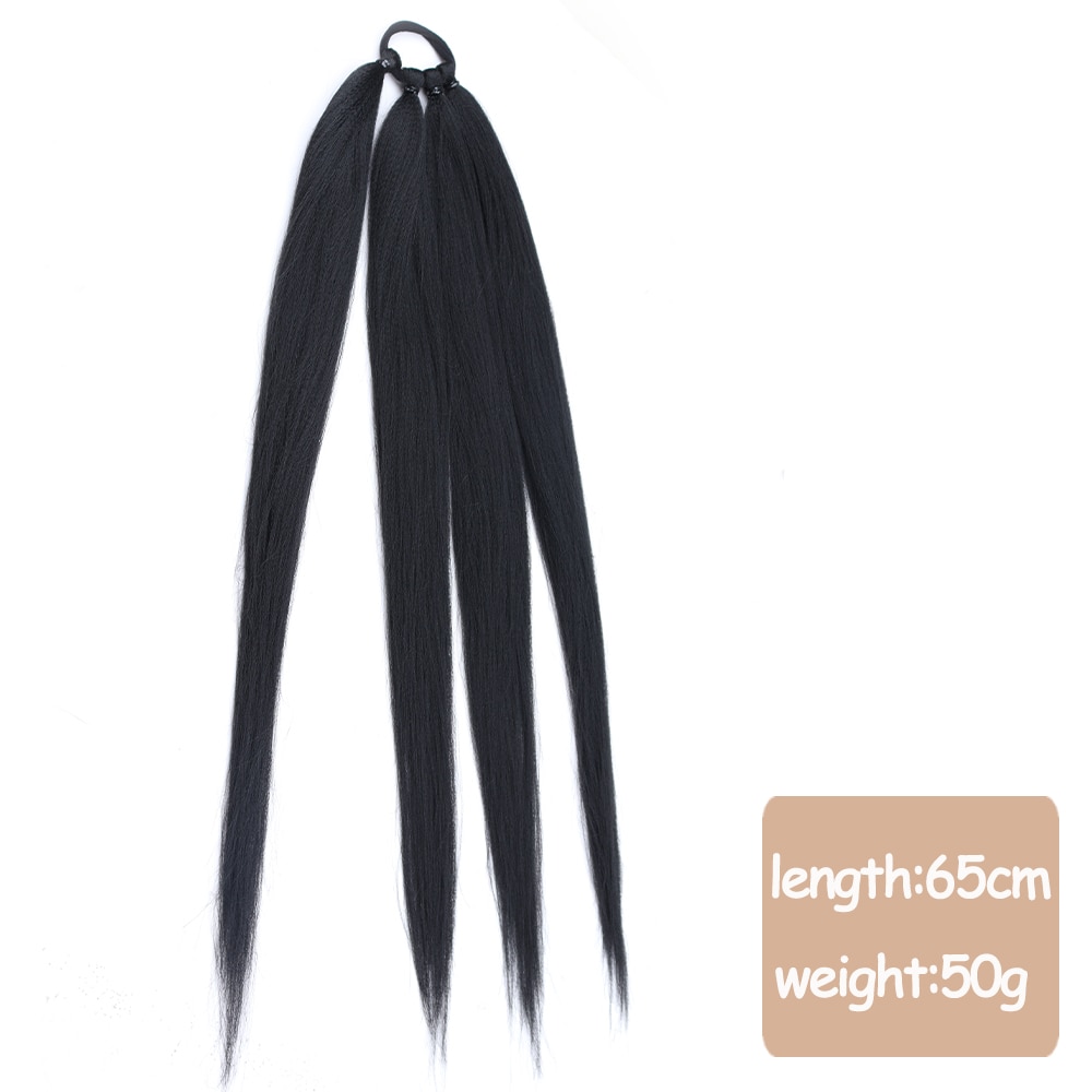 26 inch Long Ponytail and Rubber Band Wrapped Black Brown Ponytail Wig Hair Extension Boxing Braids