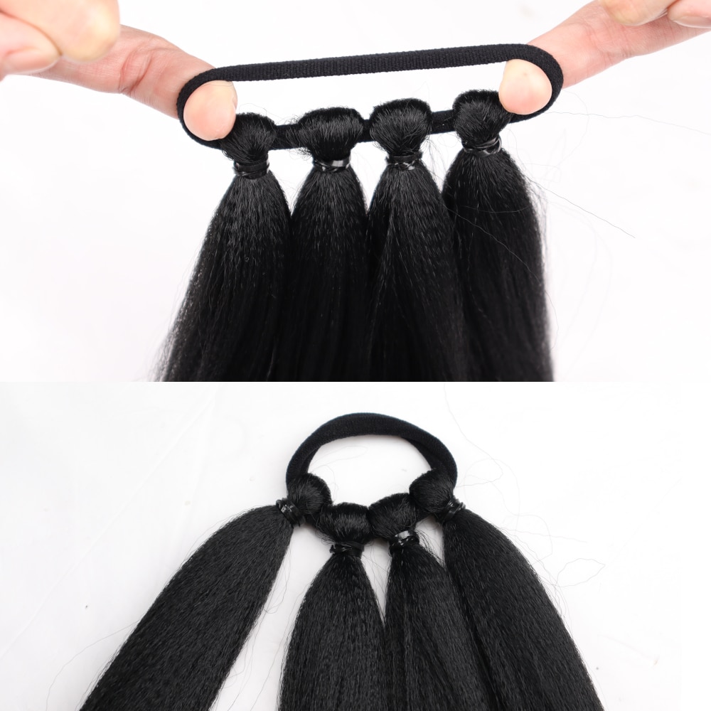 AZQUEEN 26 inch long synthetic ponytail and rubber band wrapped ponytail black brown ponytail wig hair extension boxing braids