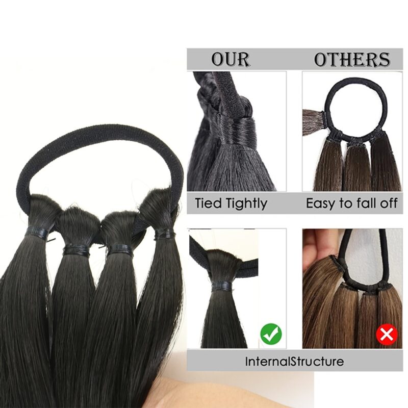 Long Braided Ponytail Extension with Hair Tie Straight Wrap around Hair For Women - Image 4