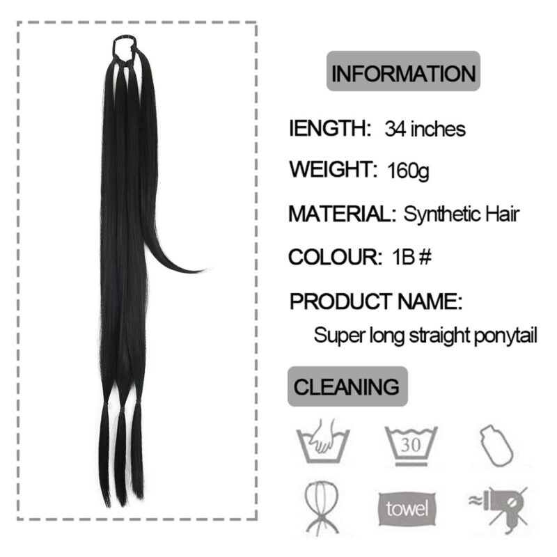 Long Braided Ponytail Extension with Hair Tie Straight Wrap around Hair For Women - Image 2