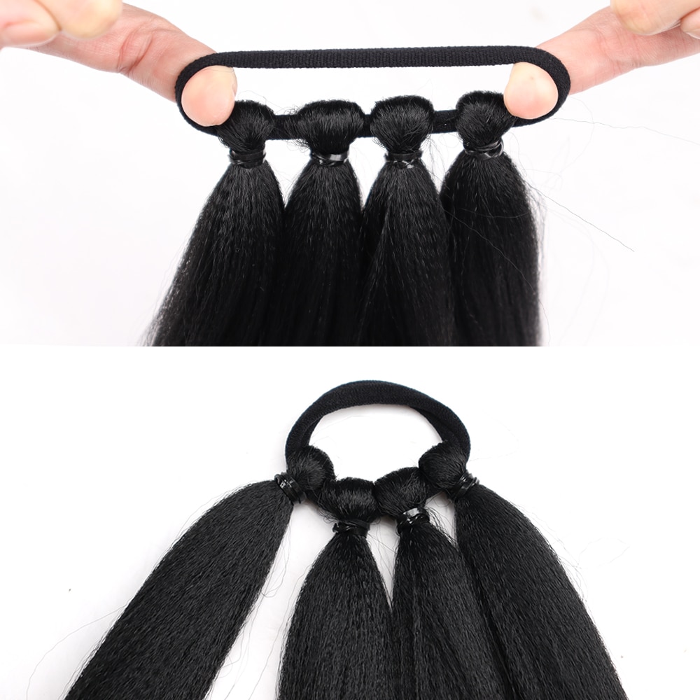 Synthetic Ponytail Extensions Boxing Braids Wrap Around Chignon Tail With Rubber Band Hair Ring 26 Inch Brown Black Ombre Braid