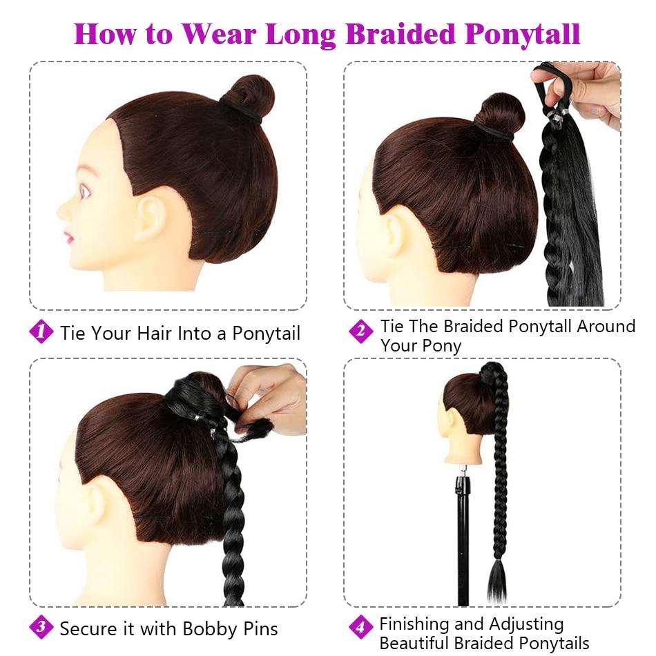 Newniu Synthetic Long Braided Ponytail Hair Extension For Women Boxing Braids Wrap Around Chignon Tail With Rubber Band Hair DIY