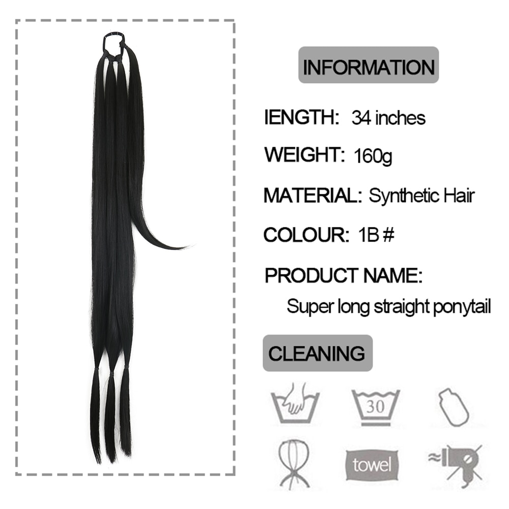 DIY Ponytail Extensions Synthetic Boxing Braids Wrap Around Chignon Tail With Rubber Band Hair Ring 34inch Black Braid