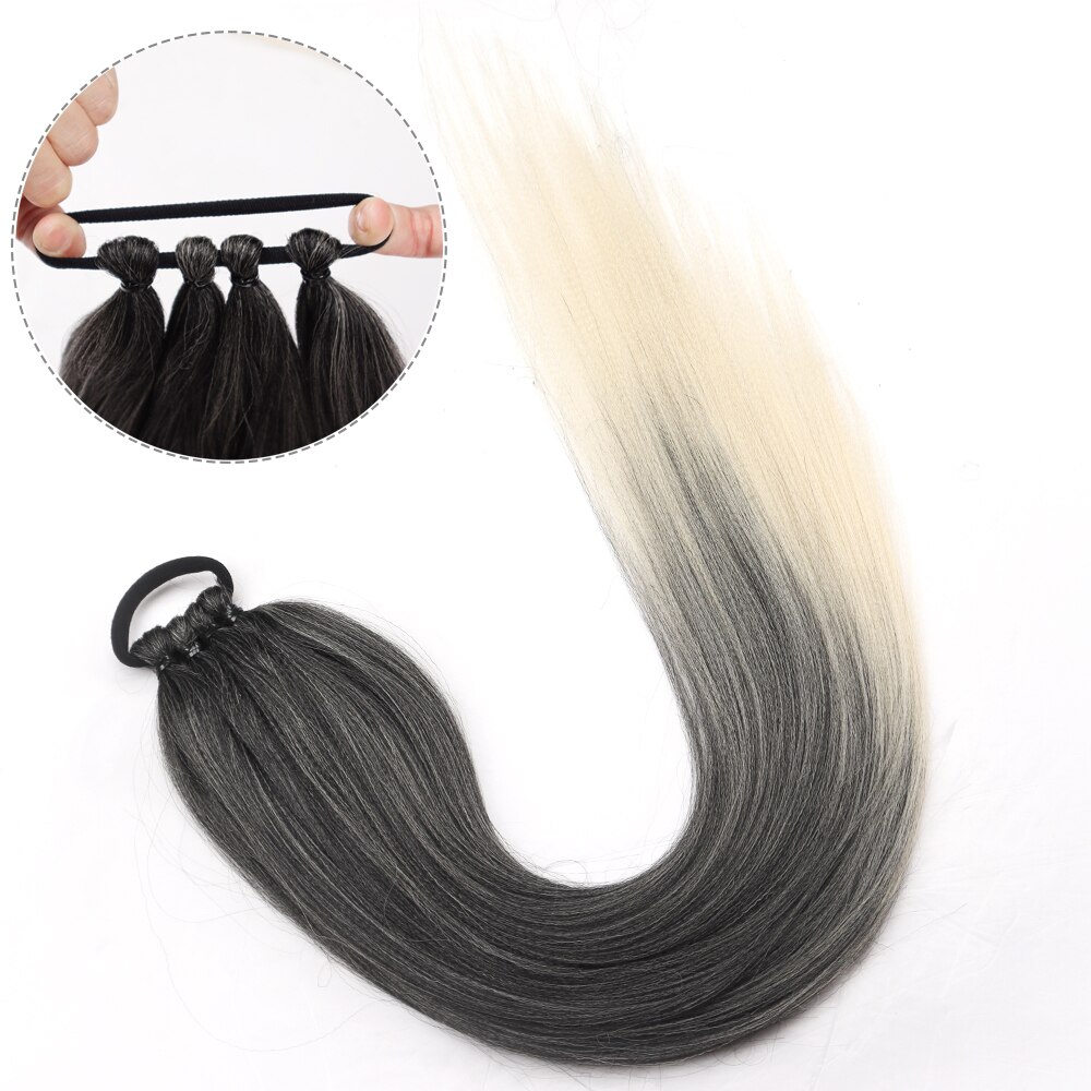 Synthetic Ponytail Extensions Boxing Braids HairPieces Wrap Around Chignon Rubber Band Hair Ring Black 26 Inch Ombre Braid DIY